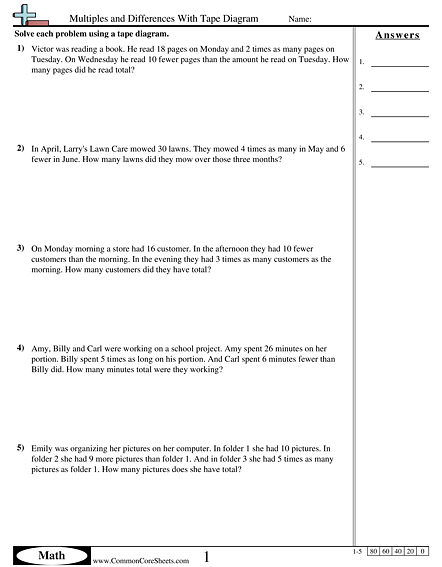 Multiples and Differences With Tape Diagram Worksheet - Multiples and Differences With Tape Diagram worksheet